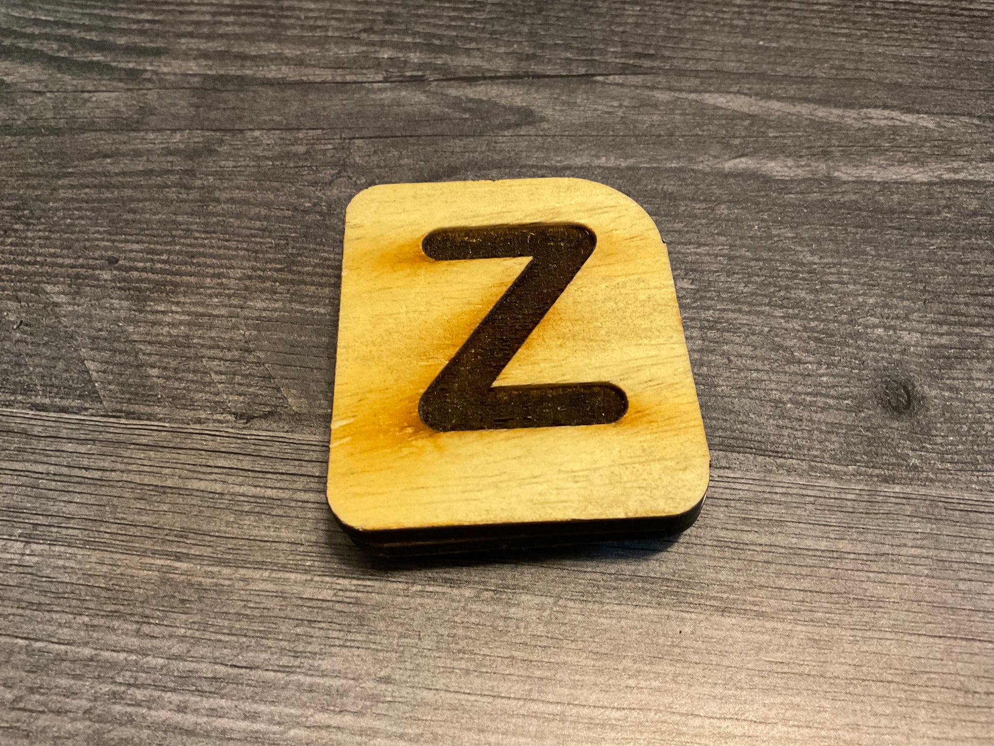 A close up of the Z with the print side showing.