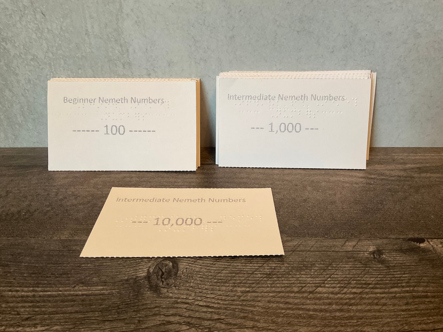 A picture of the beginner and intermediate Nemeth numbers included in the set.
