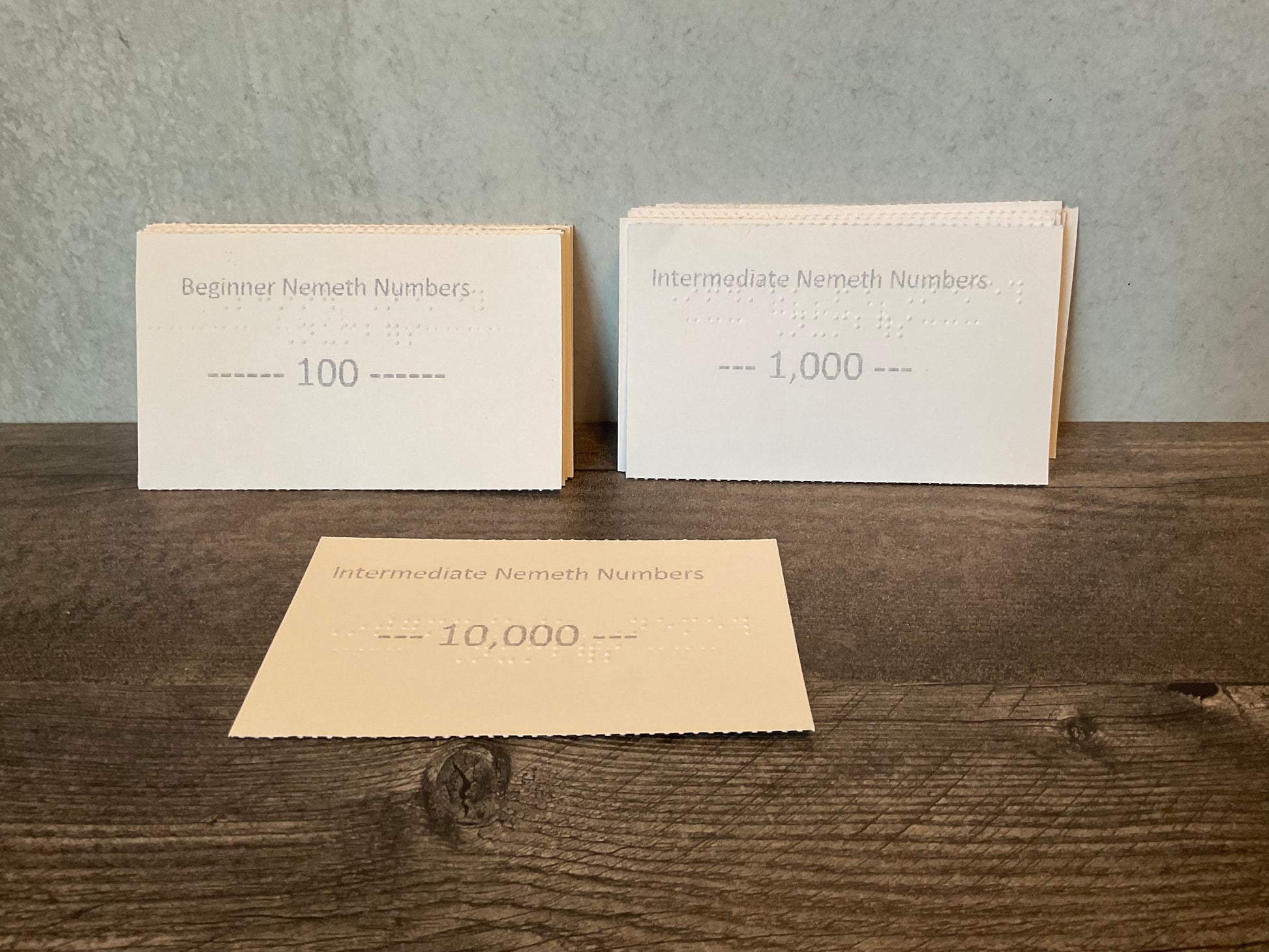 A picture of the beginner and intermediate Nemeth numbers included in the set.