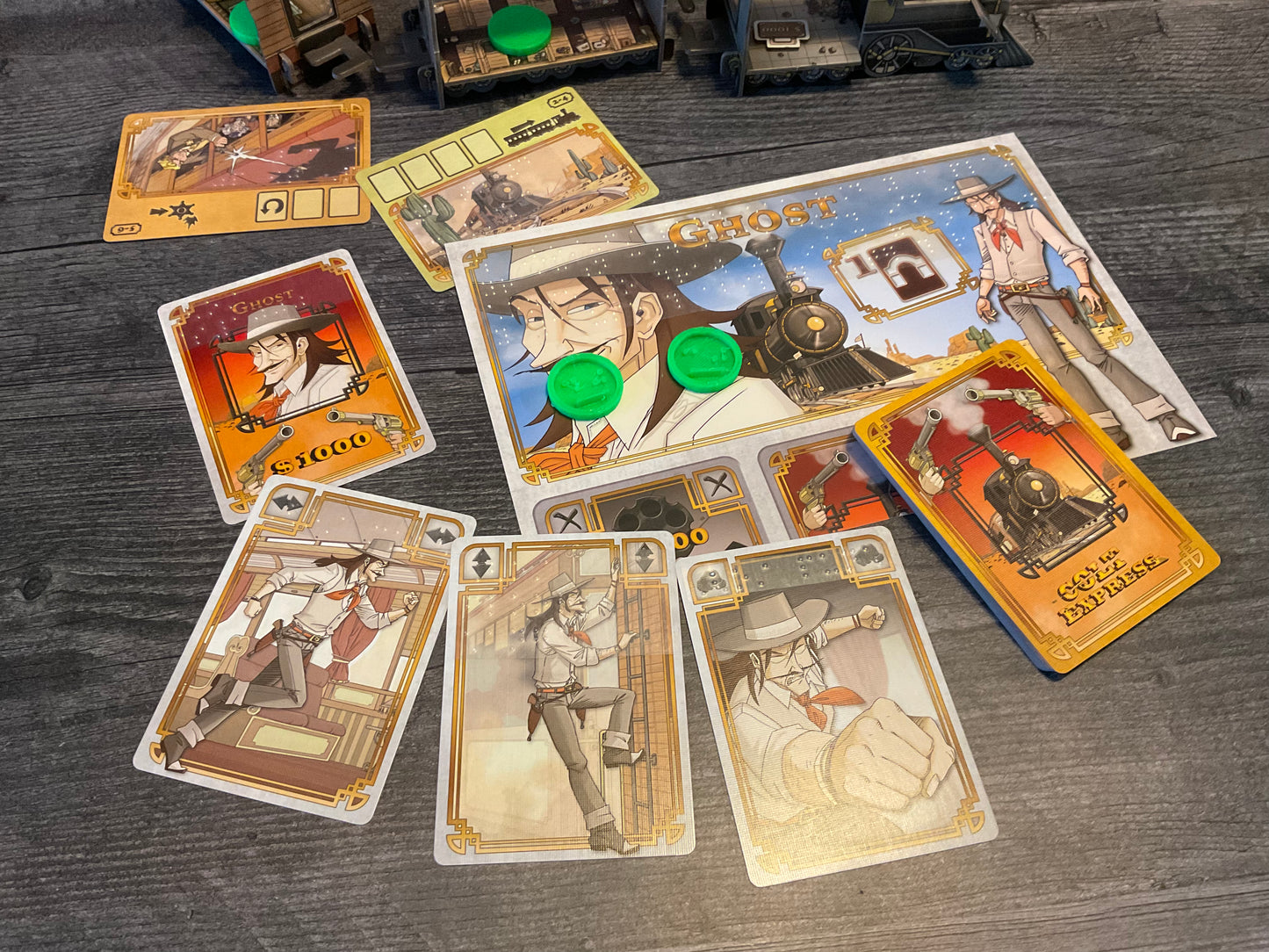 A shot of Ghost's player cards and player mat.