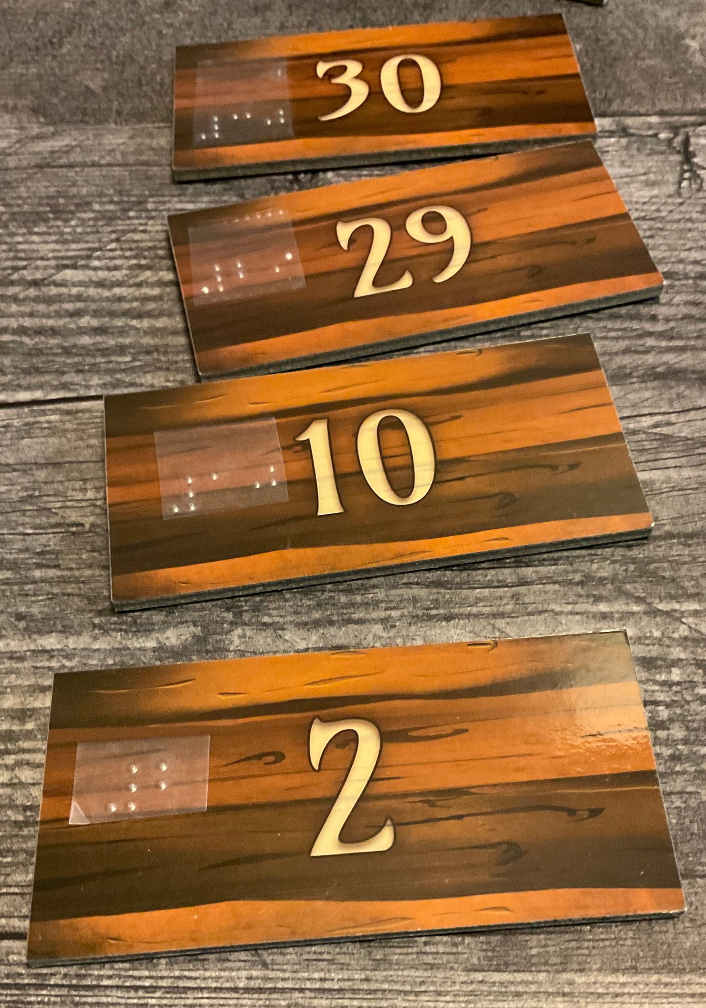 The back of the domino tiles. a number can be seen on each one showing it's rank