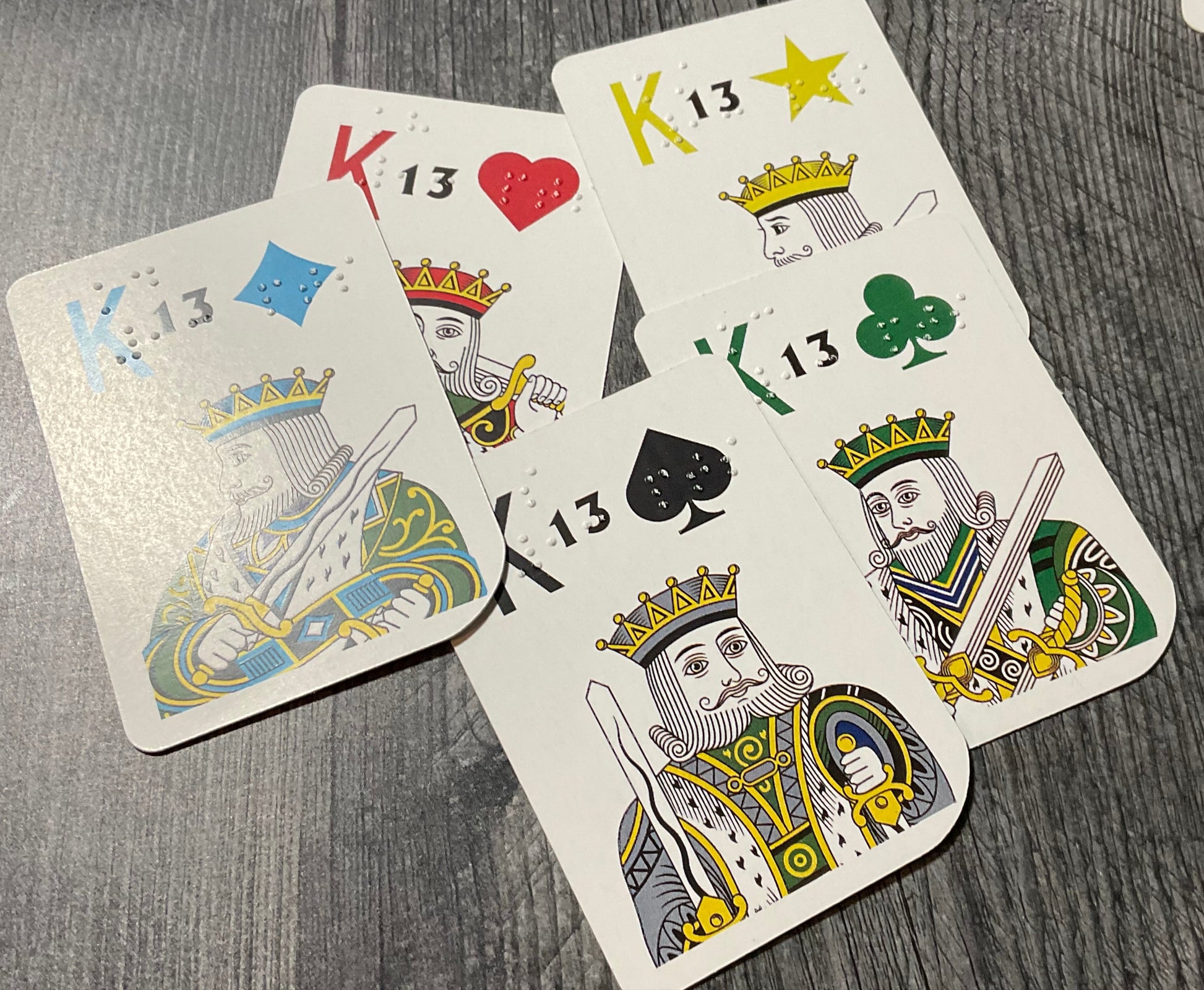 A picture of the Kings of the five different suits