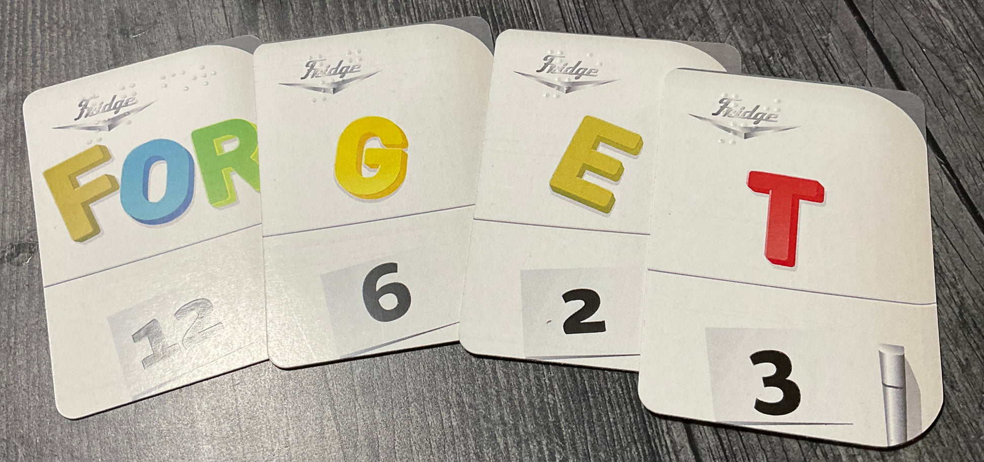 Cards spelling out the word FORGET with a FOR sign on the first card.