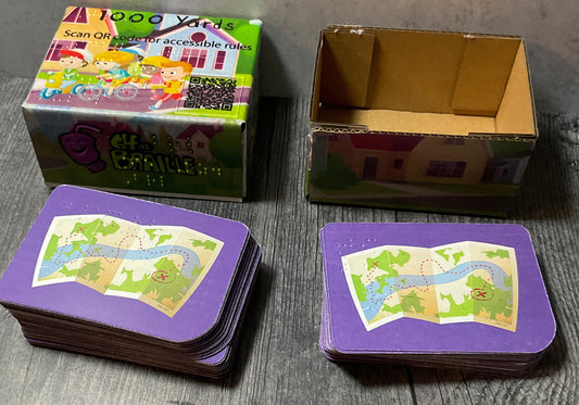 A shot of the prototype 1000 Yards box and the cards.