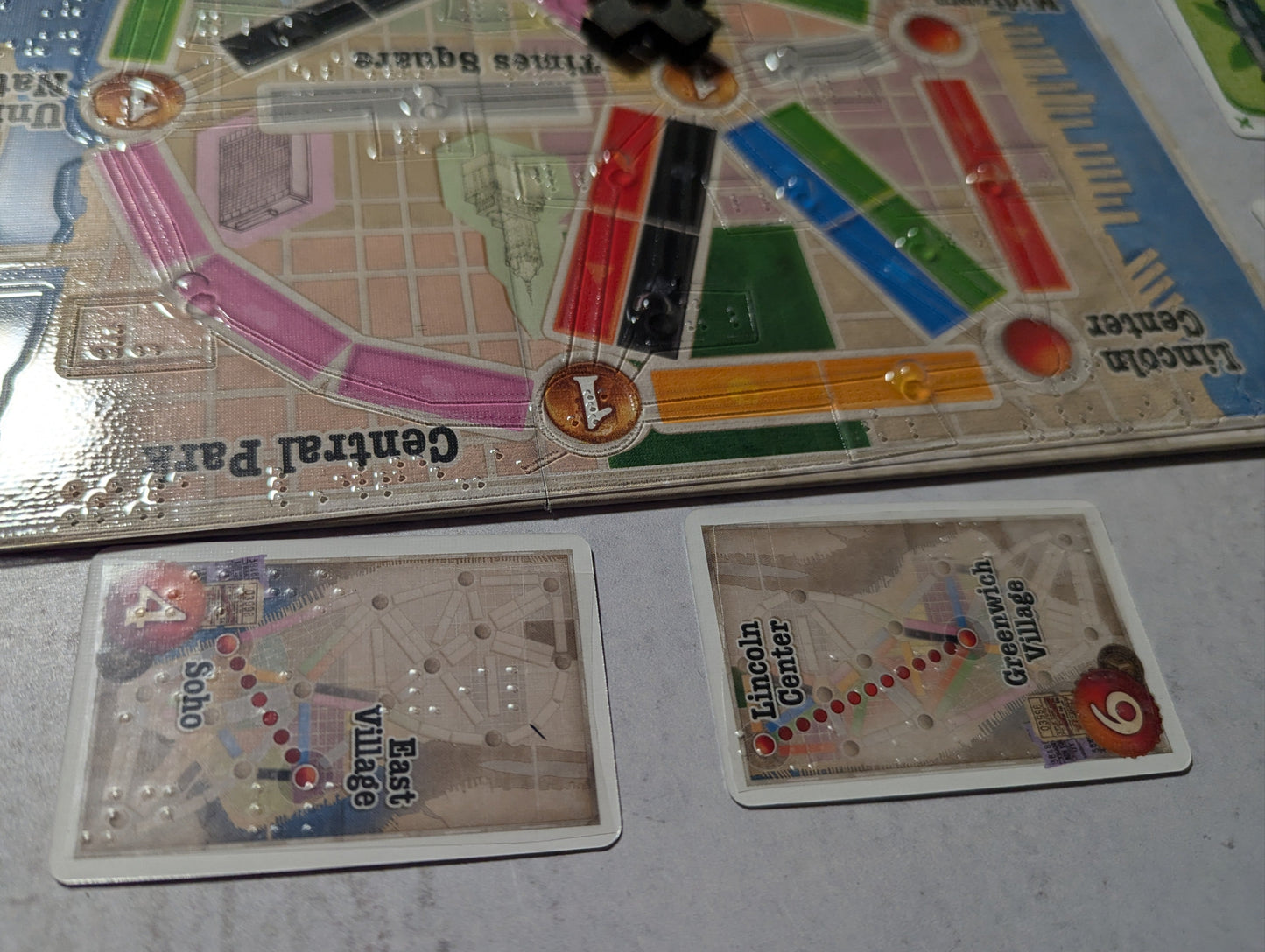 Close up on board and destination cards