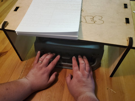 Picture of braille table above the brailler