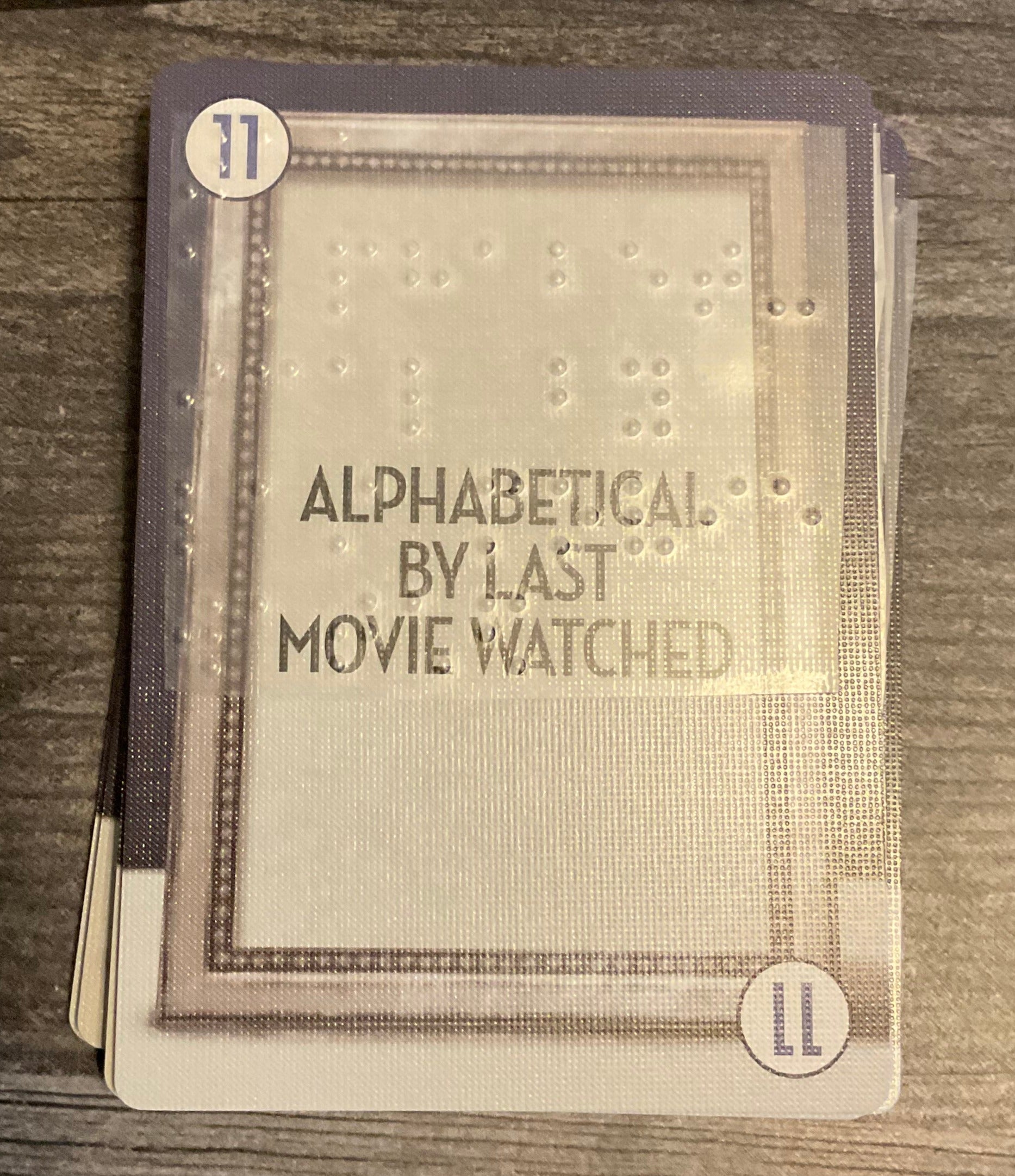 One of the start randomizer cards with braille on it.