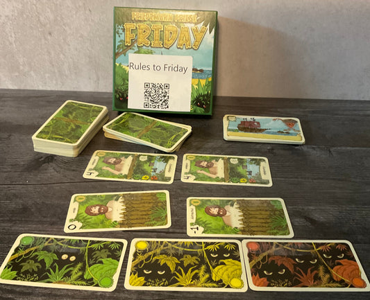 The game Friday set out. All the cards are oriented landscape so that the braille will fit on the cards