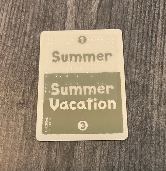 A grey card with Summer and summer vacation on it.