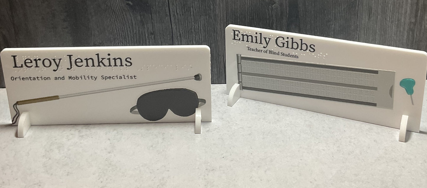 Custom Braille/Large Print Desktop Name Plate