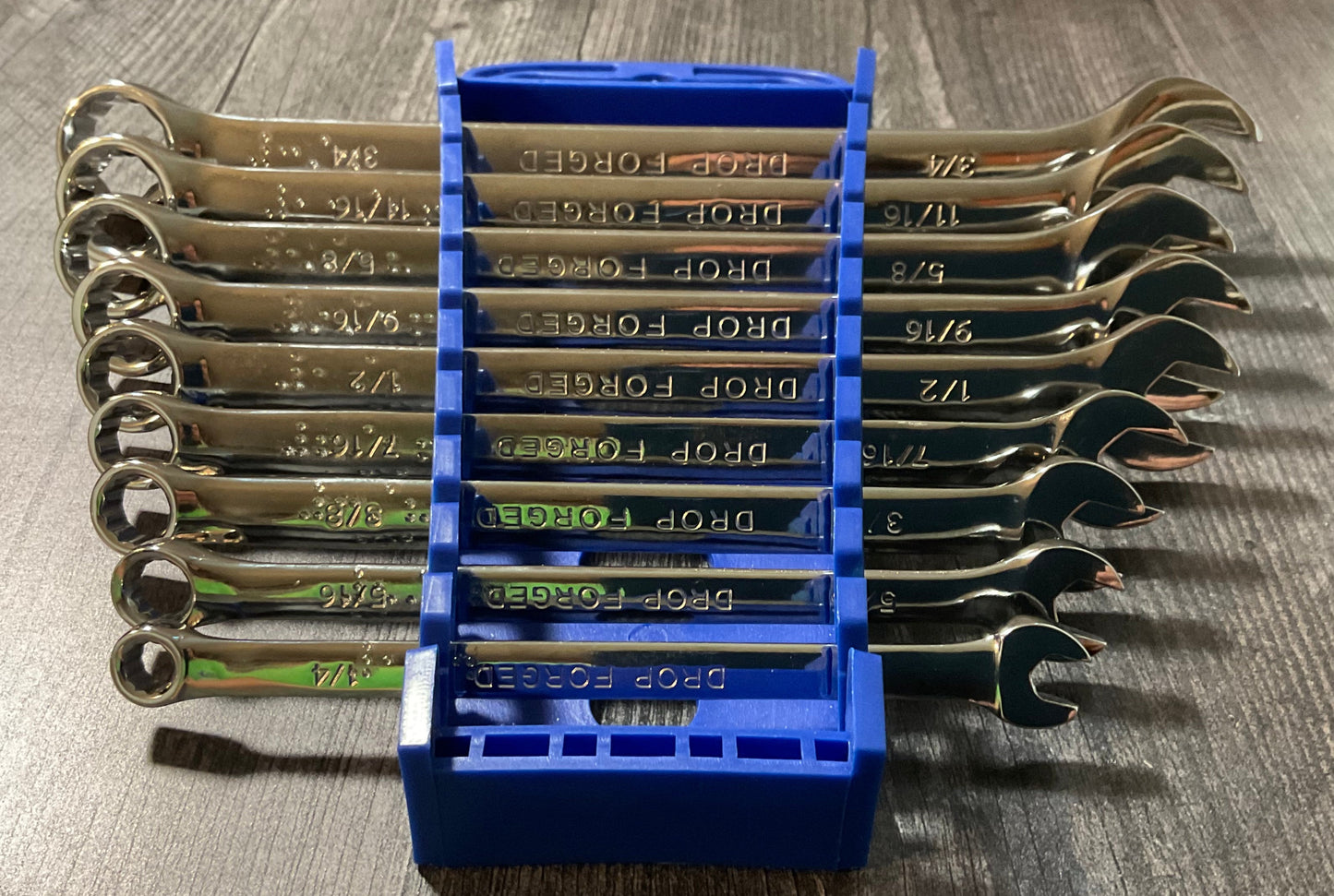 A picture of the braille wrench set in it's holder