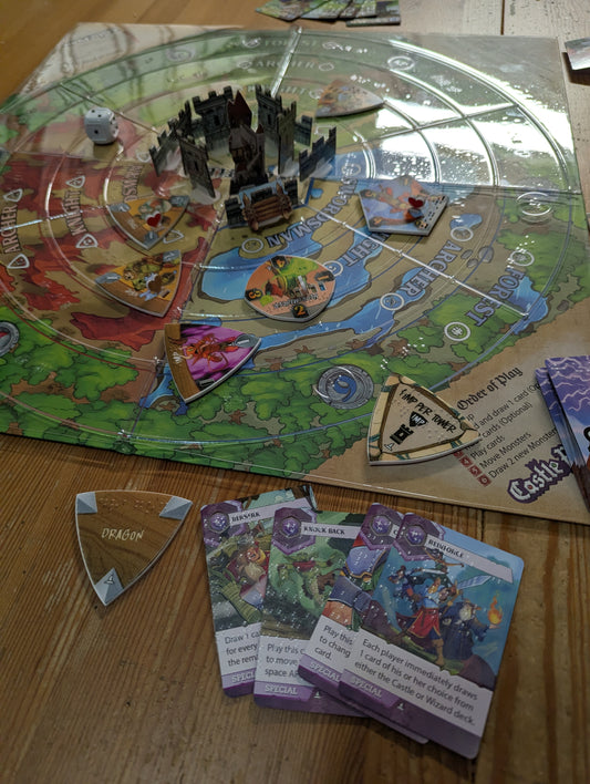Game setup with components from the Wizard's Tower expansion