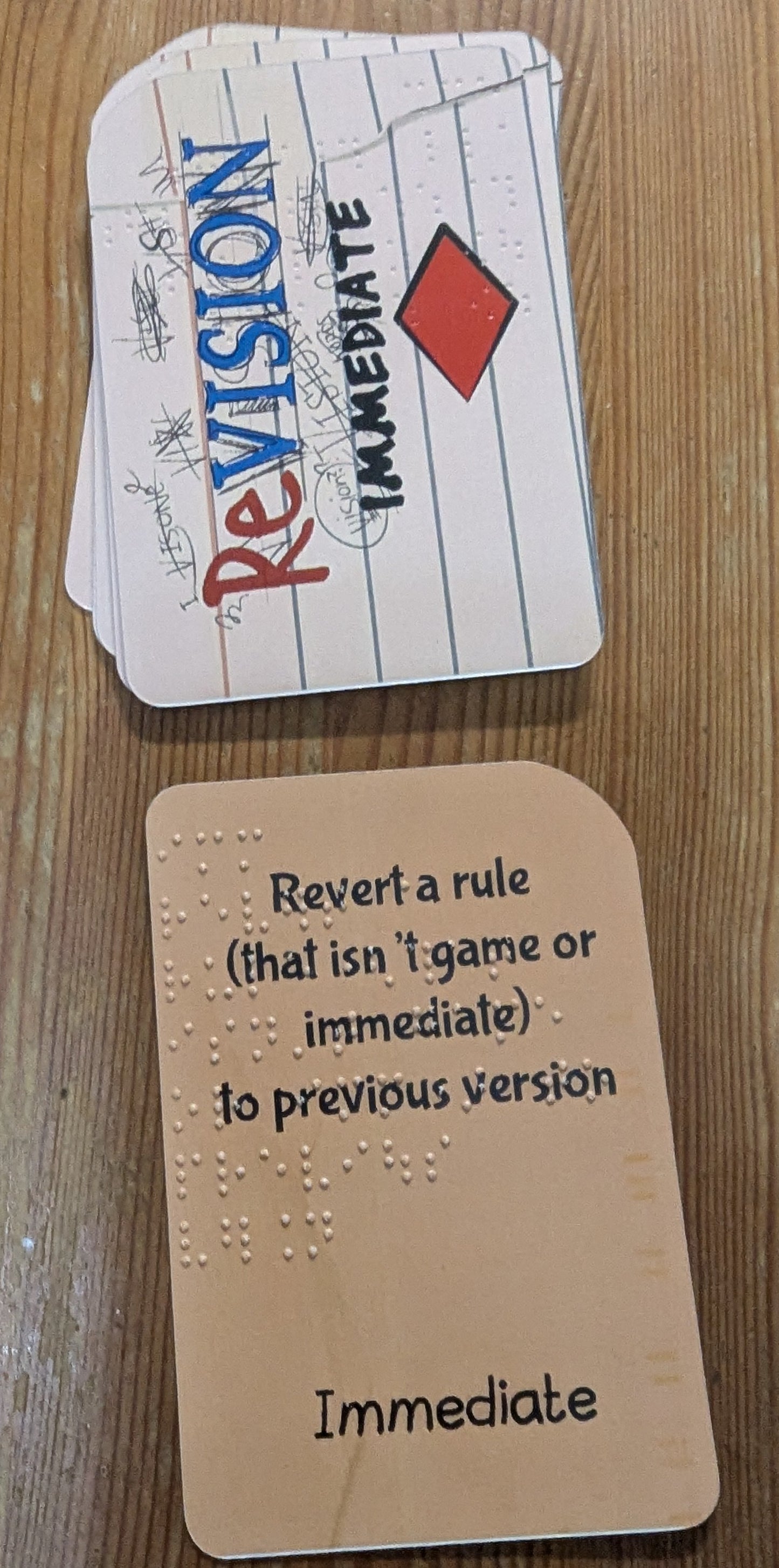 This shows the immediate card deck. These are rules that players can choose that have a quick one time effect on gameplay.