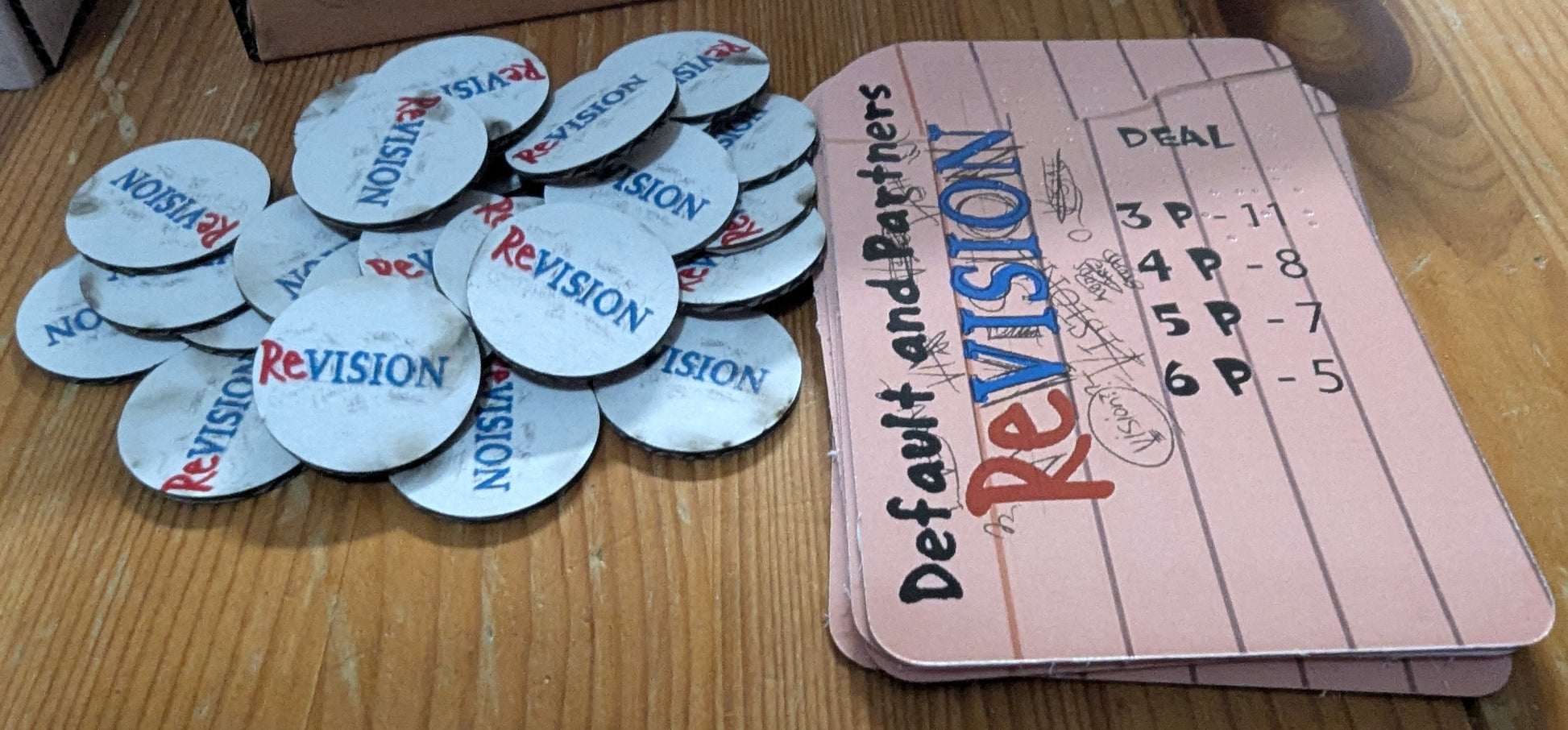 A close up on the revision tokens, and the default rules deck. 