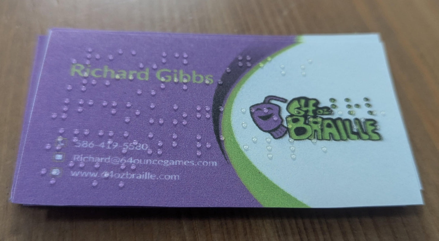 Business card with braille on the front